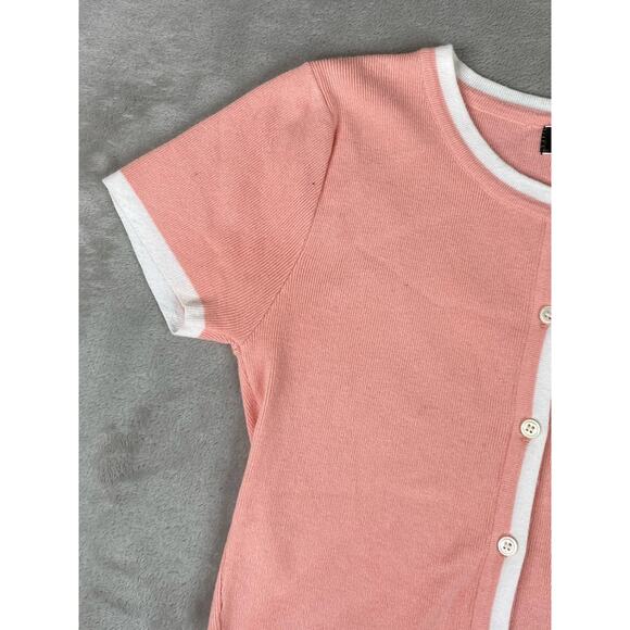 Blue Blush Super Super Soft Pink Button Up Shortsleeve Crop Top Women’s Small - Picture 2 of 8